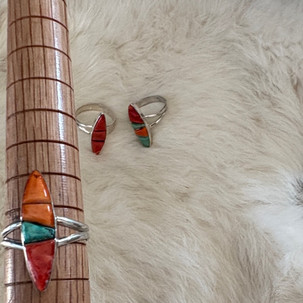 Colorful Geometric Silver Ring Set